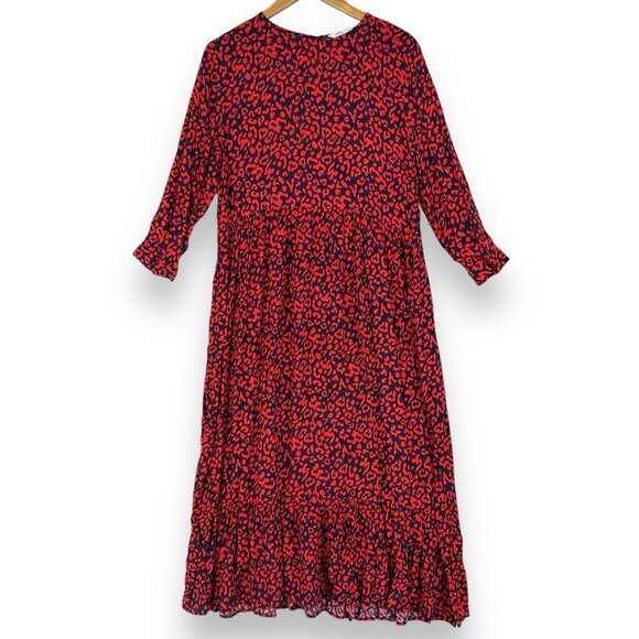 ZARA Dress Midi Oversized Animal Print Keyhole Back Long Sleeve Boho - Picture 2 of 14